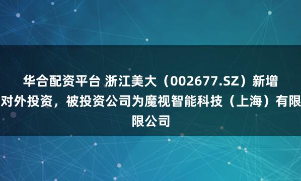 华合配资平台 浙江美大（002677.SZ）新增一起对外投资，被投资公司为魔视智能科技（上海）有限公司